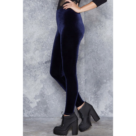 Blackmilk Pants - Blackmilk S Velvet Deep Blue High Waist Legging